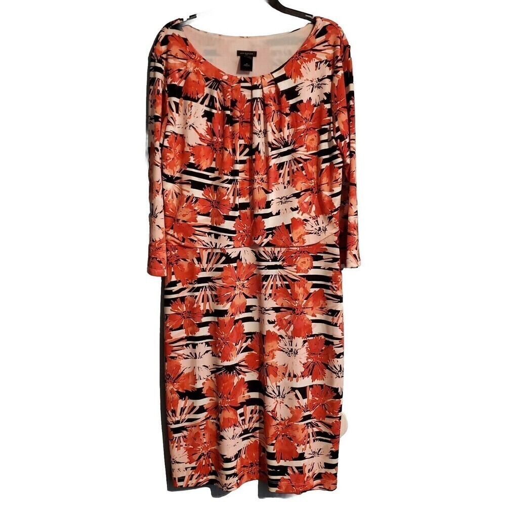 Ann Taylor‎ Womens Dress Medium Floral Red Black Midi Pleated Cinch Waist